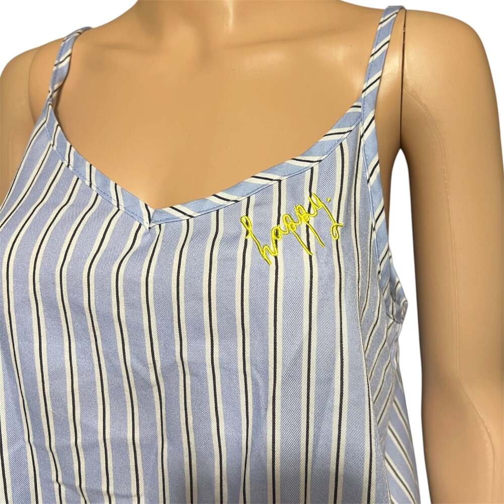 Rae Dunn Striped Cami Pajama Top with Yellow 'Happy' Embroidery